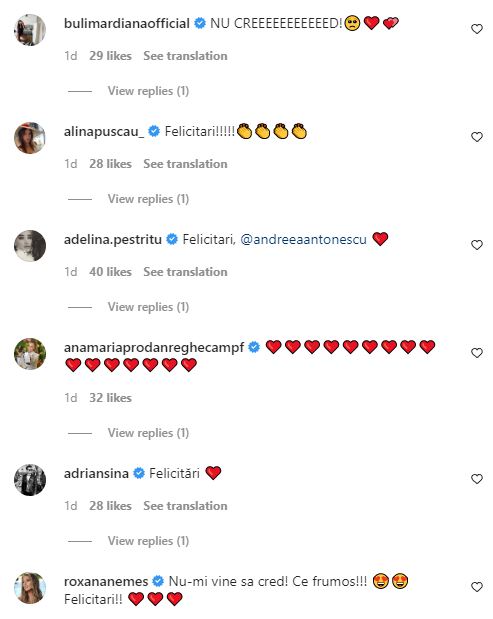 Mesajele de felicitări pe care vedetele i le-au adresat Andreei Antonescu în momentul în care a anunțat că este însărcinată