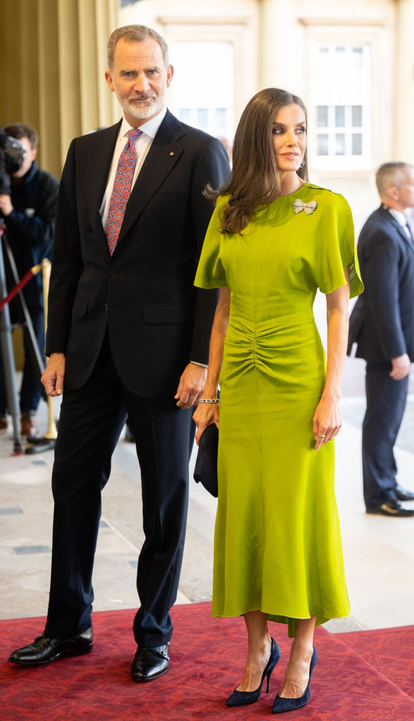 Regina Letizia și regele Felipe al VI-lea al Spaniei, la recepția de la Palatul Buckingham, 5 mai 2023