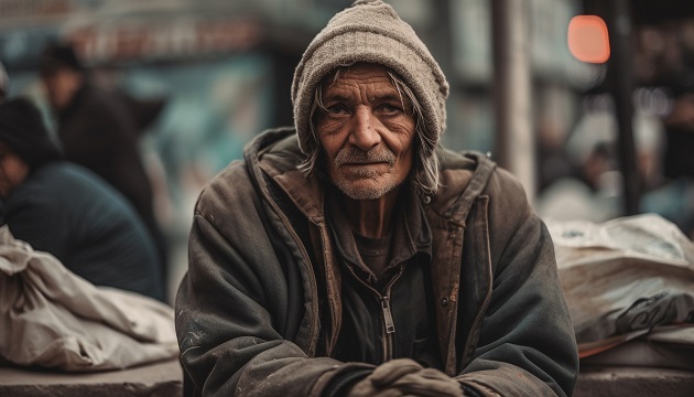 Bărbat în vârstă fără adăpost, care trăiește pe străzi