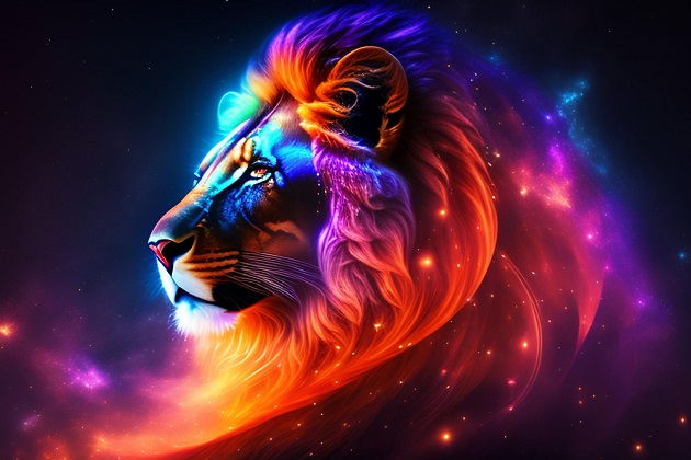Ilustrație zodia Leu în culorile Universului