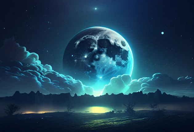 Ilustrație Luna Plină Albastră care luminează puternic