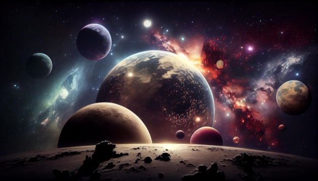 Ilustrație cu spațiu și planetele sale colorate