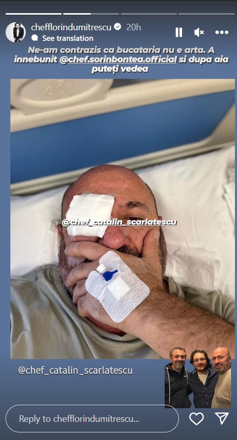 Imaginea publicată pe InstaStory de Florin Dumitrescu, după ce Cătălin Scărlătescu a ajuns la spital