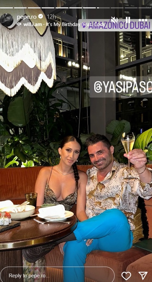 Yasmine Pascu și Pepe la restaurant, în Dubai, sărbătorind aniversarea de cuplu