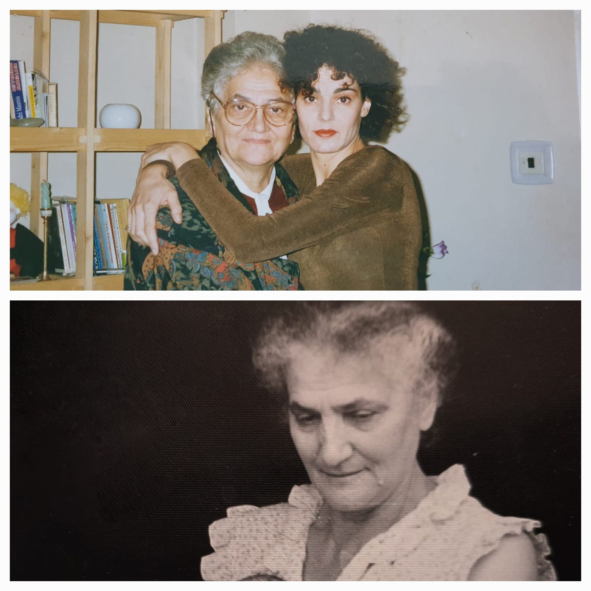 Maia Morgenstern în tinerețe, îmbrățișându-și mama, iar în a doua imagine