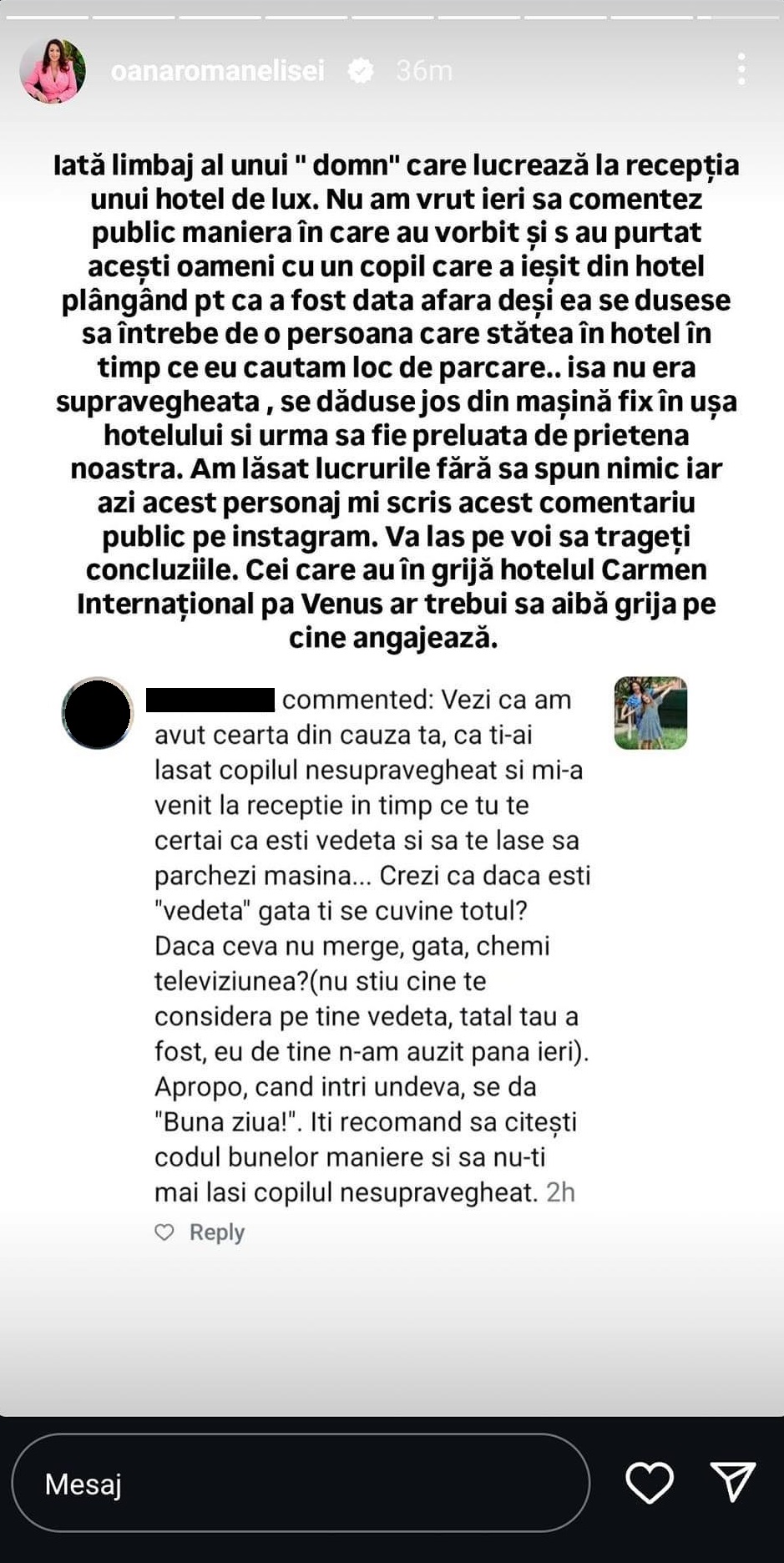 Discuția aprinsă dintre Oana Roman și bărbatul care a acuzat-o că și-a lăsat fiica nesupravegheată în hotel