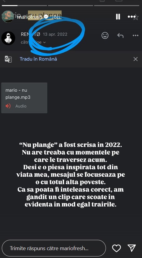 Mesajul publicat de Mario Fresh despre cea mai nouă piesă a sa, „Nu plânge”