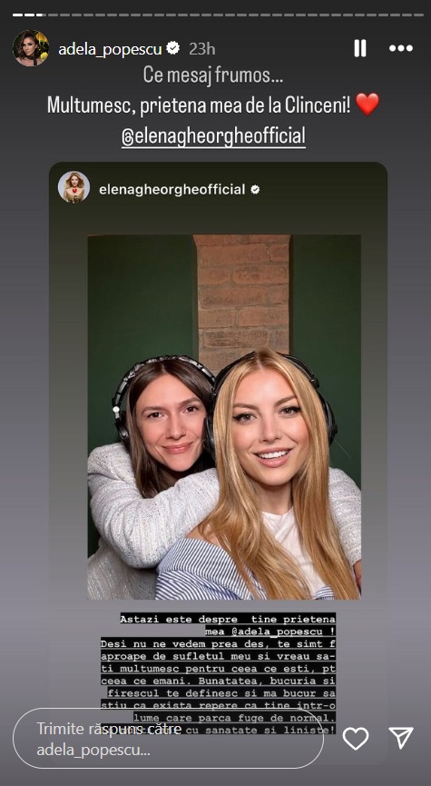 Fotografia și urarea postate de Elena Gheorghe de ziua Adelei Popescu