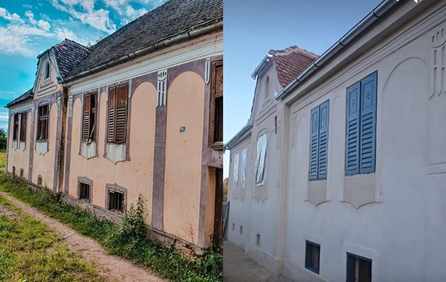 Casa Danei Rogoz din Viscri, cumpărată în 2020, înainte și după refacerea fațadei
