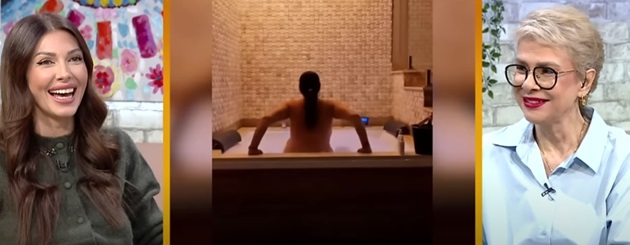 Imaginea cu Oana Roman în jacuzzi difuzată în emisiunea „Follow us”, în timp ce Ilinca Vandici și Teo Trandafir discutau despre ea