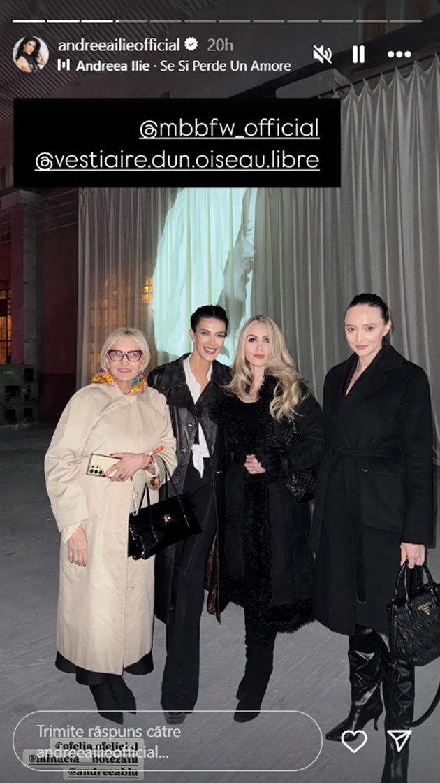 Mihaela Botezatu alături de prietenele ei la Bucharest Fashion Week, îmbrăcată într-o ținută all black, care exprimă doliul pe care încă îl poartă