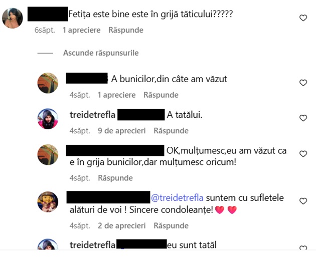 Răspunsul oferit de Alex Marcu pe Instagram la întrebarea „În grija cui se află fiica lui și a Teodorei Marcu?”