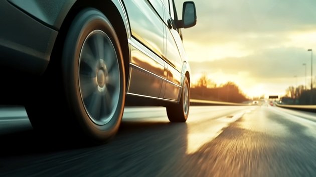 Mașină care merge cu viteză pe o autostradă