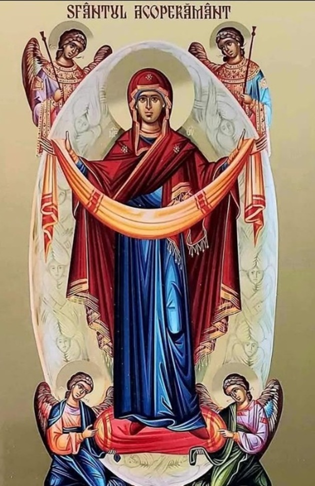 Icoană cu acoperământul Maicii Domnului, celebra scenă religioasă care se sărbătorește pe 1 octombrie