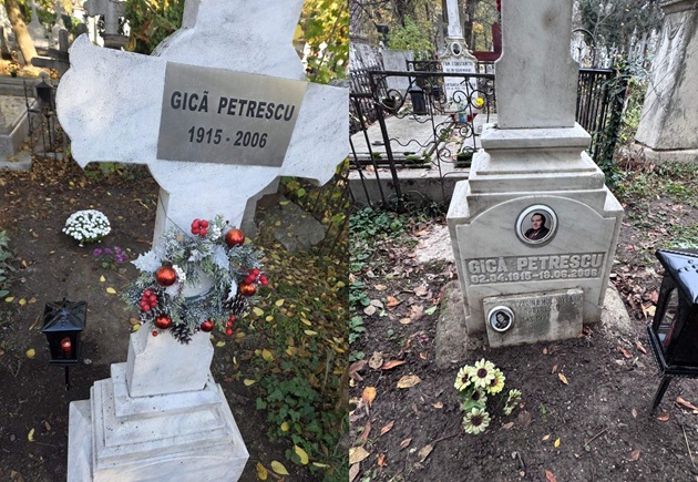 Imagini din față și din spate cu morm&acirc;ntul lui Gică Petrescu după ce a fost curățat de fani și după ce crucea a fost lustruită