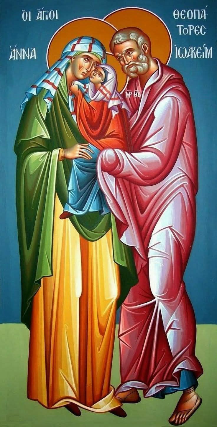Sfinții Ioachim și Ana ținând-o în brațe pe Fecioara Maria când era bebeluș, la scurt timp după ce rugăciunile lor fierbinți au fost ascultate