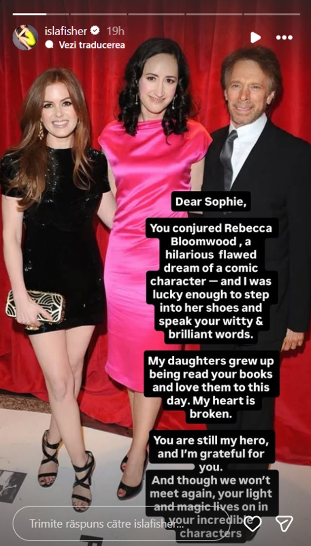 Mesajul postat de Isla Fisher pe Instagram, după moartea lui Sophie Kinsella.