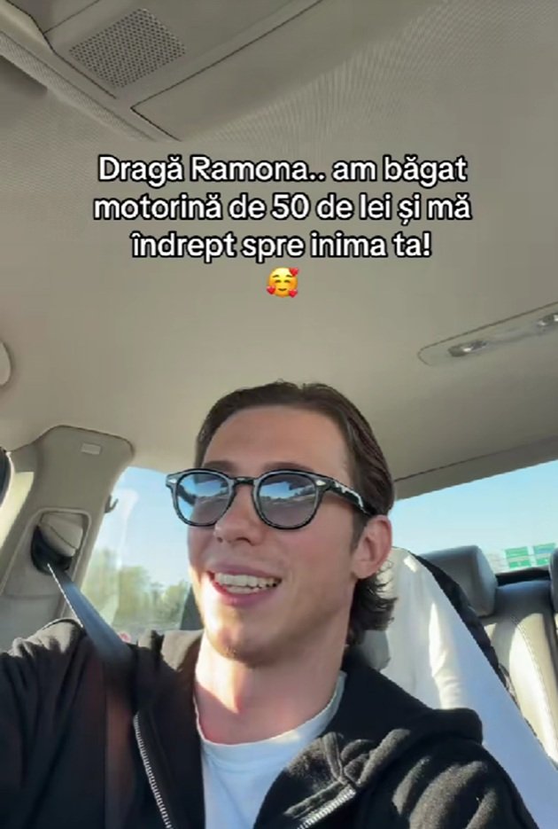 Rareș, tânărul de pe TikTok, care și-a dorit să o întâlnească pe Ramona Olaru, filmându-se în timp ce era la volanul mașinii sale, cu ochelarii de soare la ochi