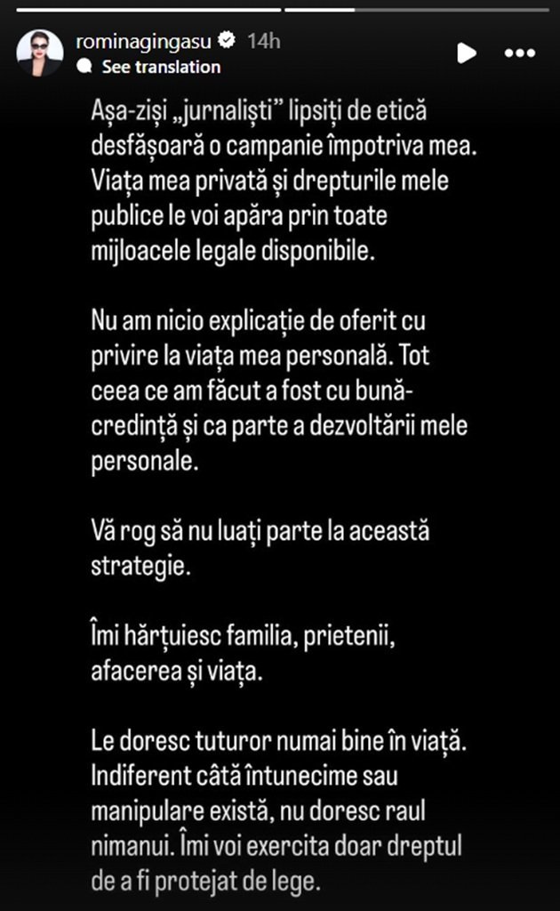 Mesajul transmis de Romina Gingașu pe Instagram, după ce au apărut stenogramele din dosarul 