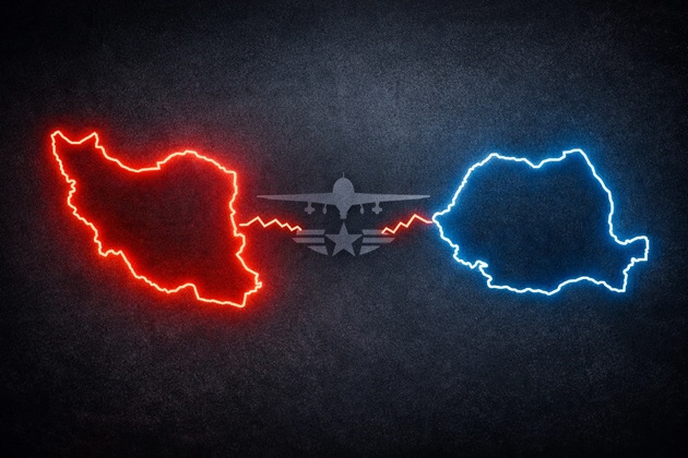 Ilustrație cu țările Iran și România, îndepărtate de echipamentele și forțele militare care ar urma să ajungă în România