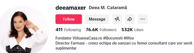 Contul de TikTok al Deei Maxer, cu noul nume, Deea Cataramă și detaliile despre ea