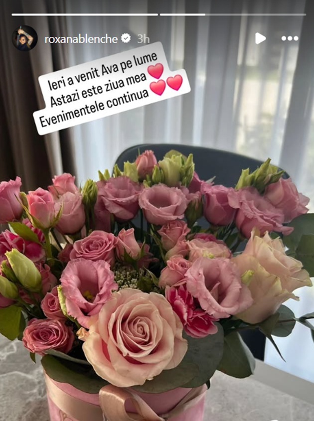 Aranjamentul de flori primit de Roxana Blenche după ce a născut a doua fetiță