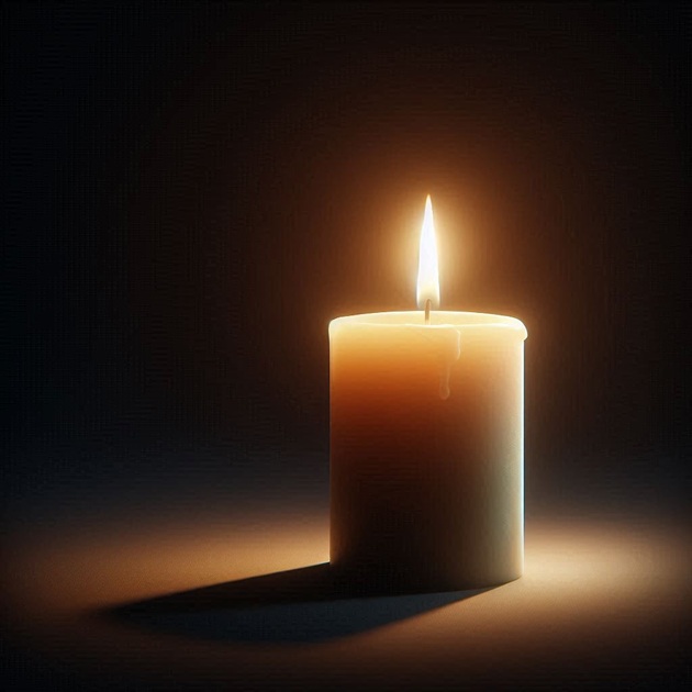 Lum&acirc;nare care arde &icirc;n &icirc;ntuneric și a cărei ceară se topește &icirc;ncet și curge pe margine