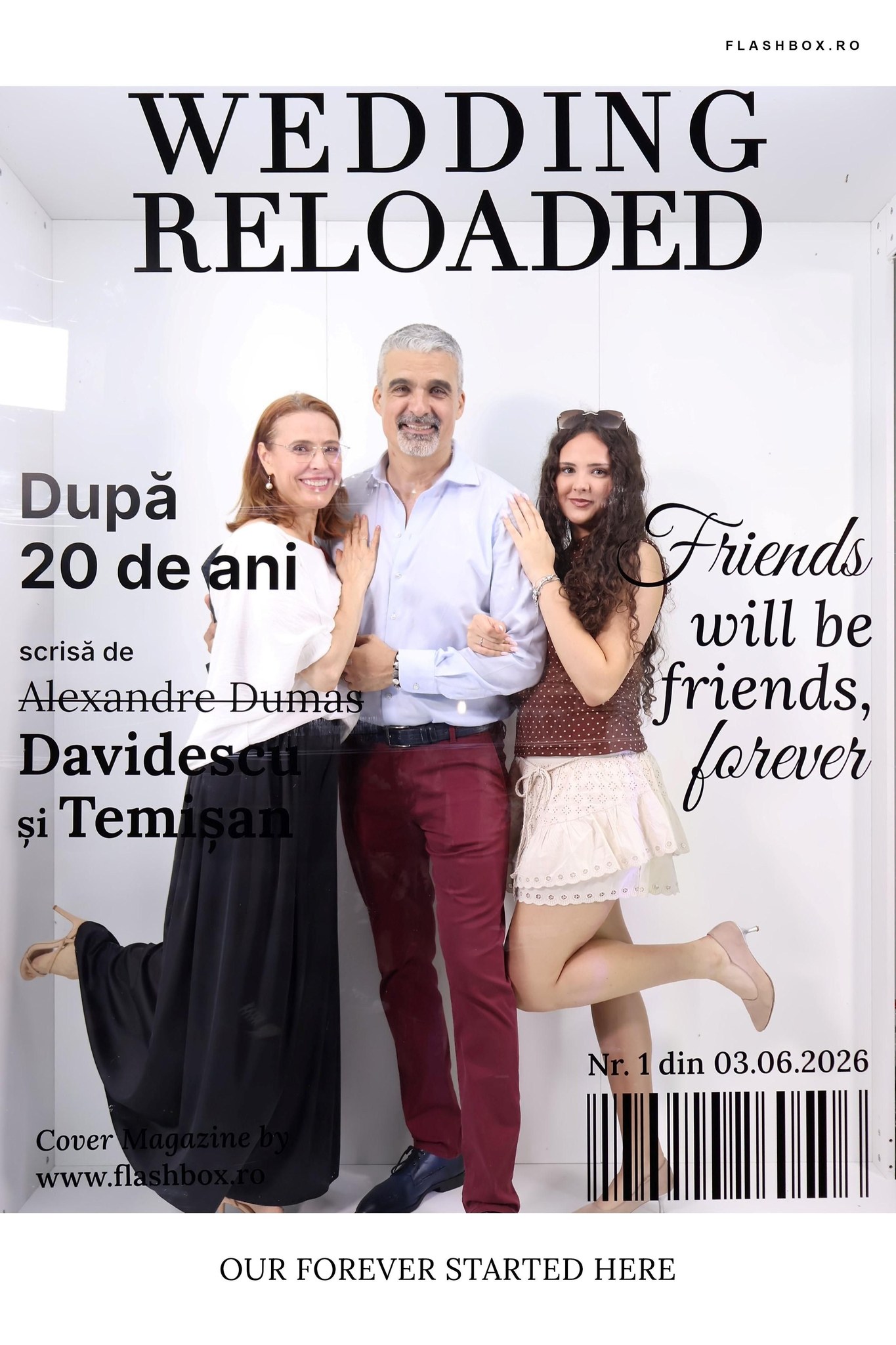 Fotografia stil copertă de revistă făcută de Aurelian Temișan, soția lui și fiica lor Dora, la aniversarea a 20 de ani de căsătorie