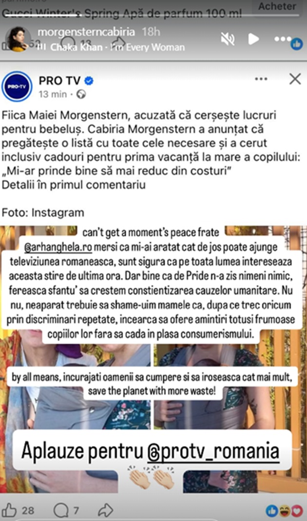 răspunsul oferit de Cabiria&nbsp;Morgenstern pentru cei de la ProTV care au scris o știre despre ea