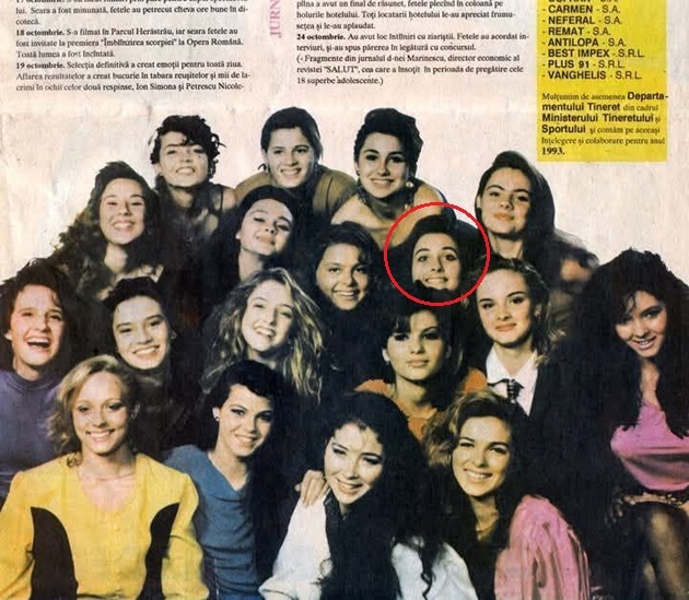 Fotografie din revista Salut cu tinerele participante la Miss Adolescența 1992, printre care și Gabriela Cristea.