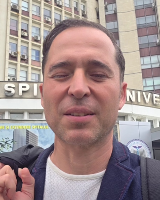 Dinu Maxer cu ochiul lovit, &icirc;n fața Spitalului Universitar din București