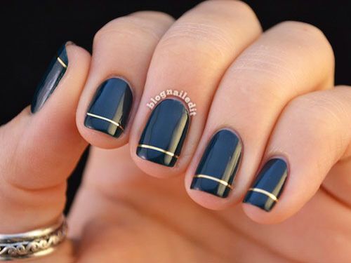 unghii french negru linie aurie