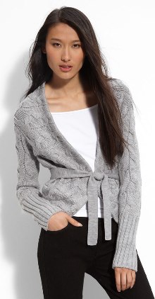 pulover cardigan tricotat cu cordon BCBGMAXAZRIA