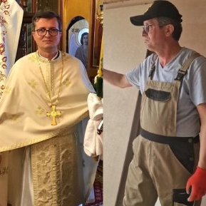 Povestea preotului în salopetă de tâmplar. Când nu este la altar, face mobilă și muncește cot la cot cu oamenii din satul Ostrov