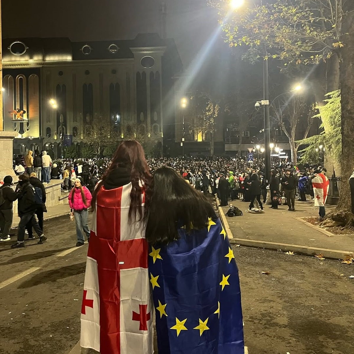 Eroina din Georgia! Cine este femeia care a devenit scut uman, cu drapelul Georgiei în brațe, în fața tunurilor cu apă din timpul protestelor