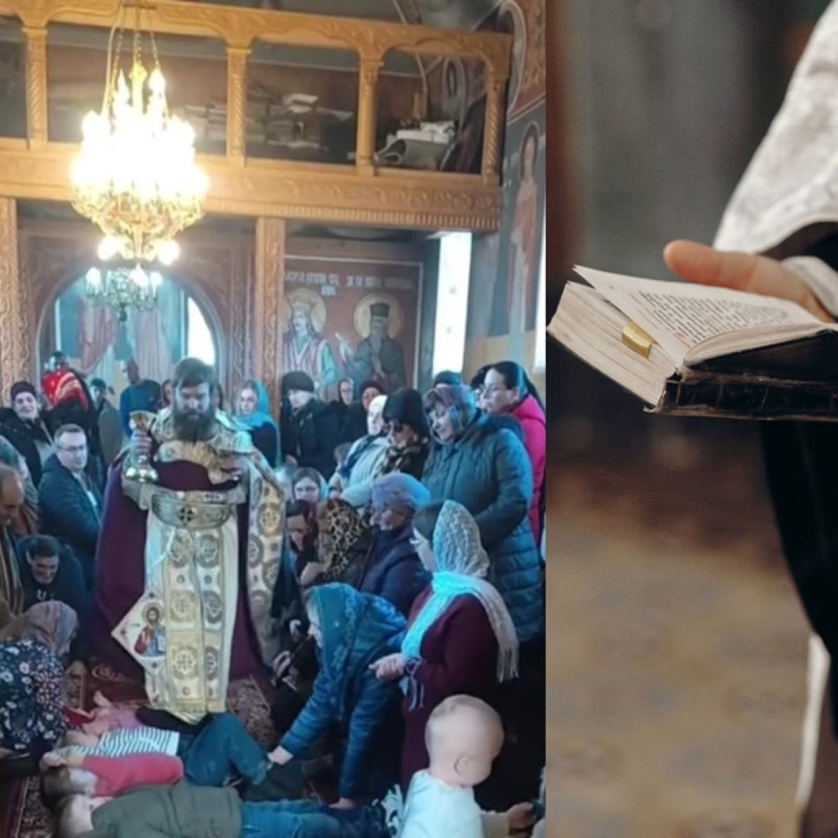 Imaginile care au scandalizat internetul! Un preot filmat în biserică în timp ce merge printre copiii întinși pe jos, sub privirile părinților