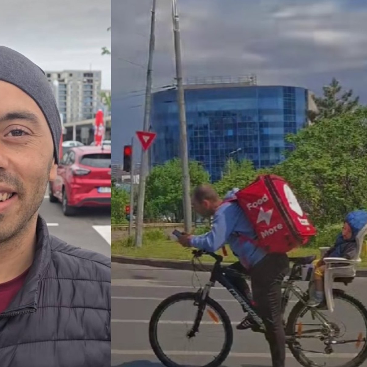 Un tată de 29 de ani a fost surprins în timp ce făcea livrări, pe bicicletă, cu fiul lui în scaun. Povestea emoționantă și dureroasă care a înduioșat internetul