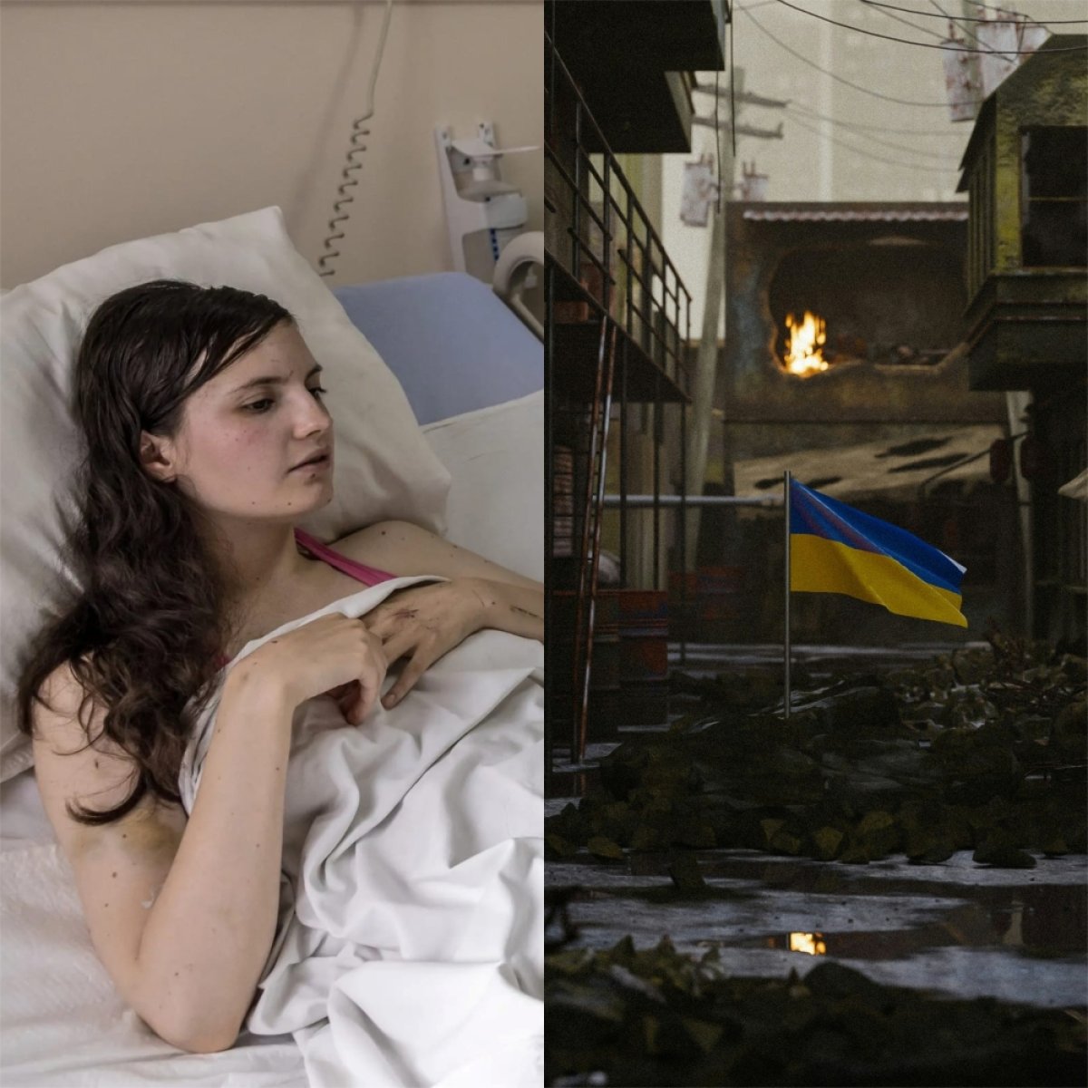 Veronika, o tânără de 23 de ani din Ucraina a zburat cu patul de la etajul 9, în timpul unui atac din Kiev. Și-a pierdut părinții în urmă cu câteva zile