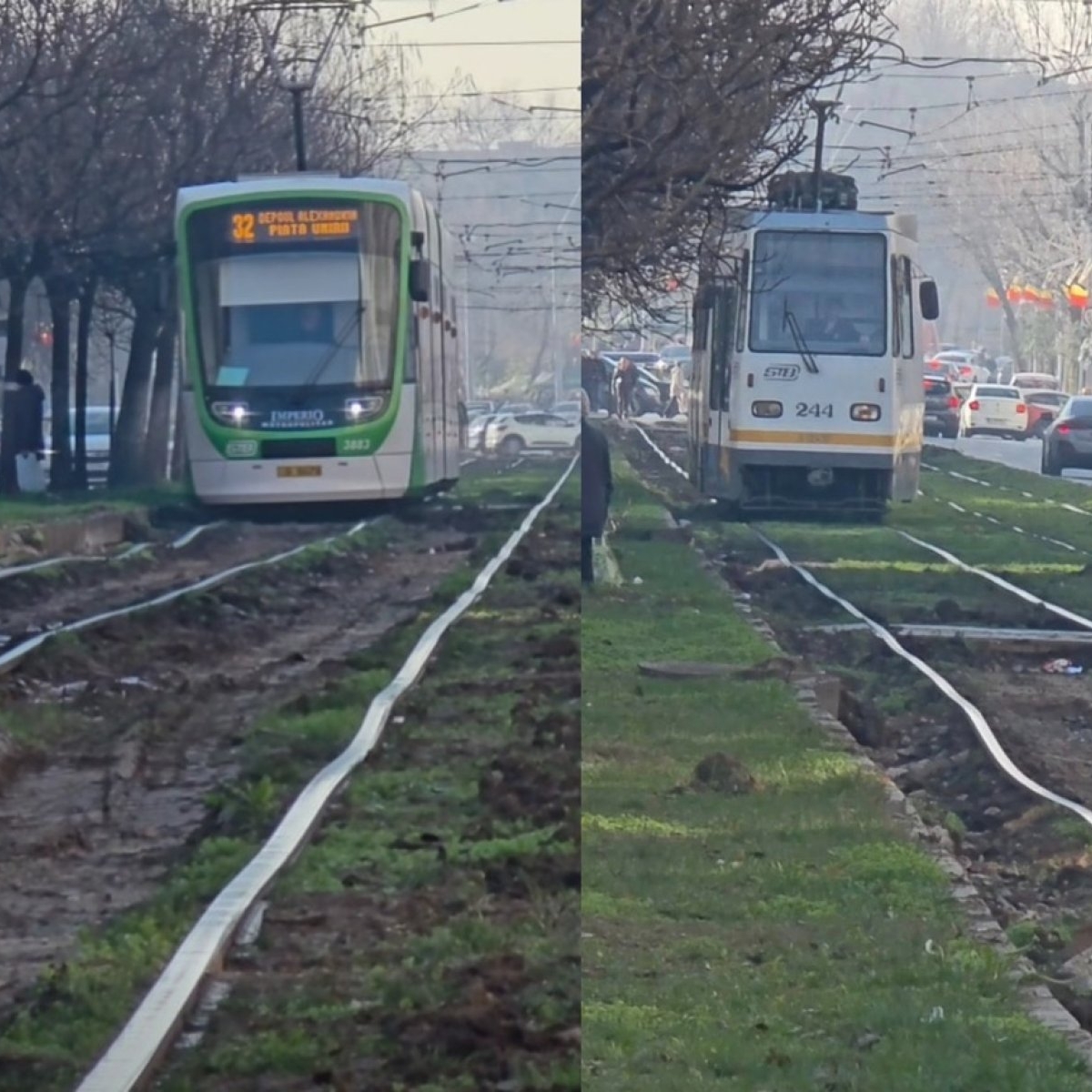 Șinele de tramvai curbate de pe Calea Rahovei, un pericol real pentru călători. Imagini cu tramvaiele care merg „pe valuri" în București