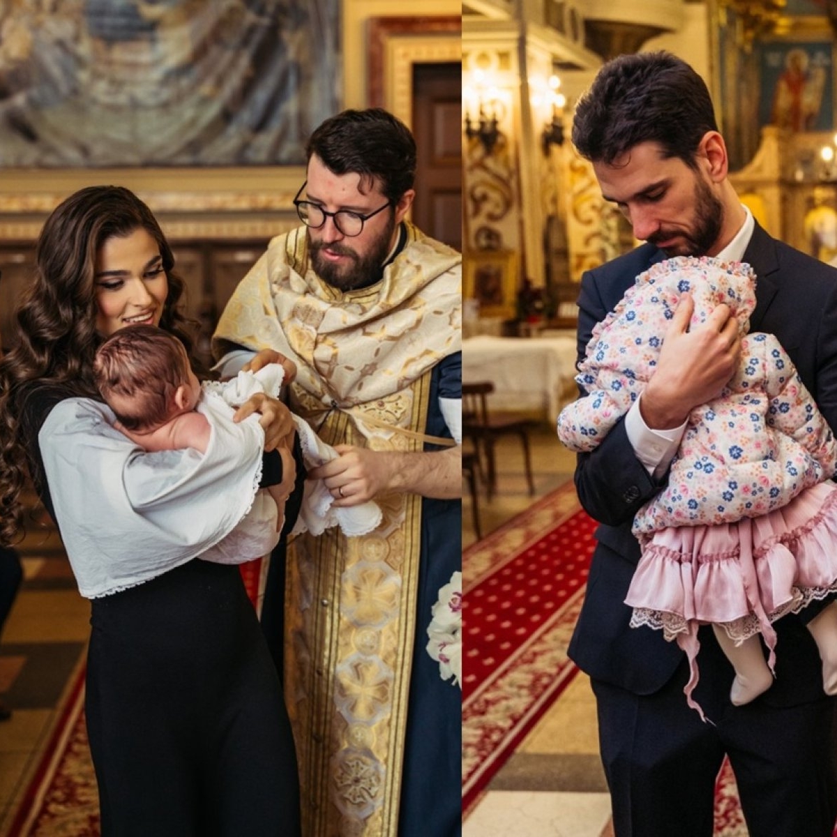 Theo Rose și Anghel Damian, părinți spirituali pentru fetița Laurei Țoc. Primele imagini de la botez