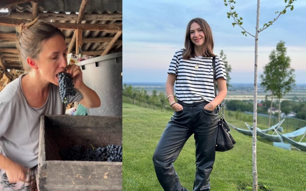 Adela Popescu iubește viața la țară. Culege via și participă activ la treburile gospodărești