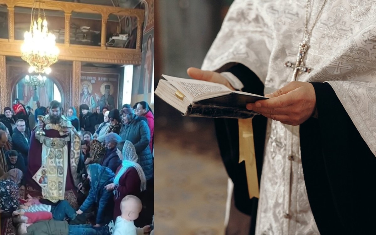 Imaginile care au scandalizat internetul! Un preot filmat în biserică în timp ce merge printre copiii întinși pe jos, sub privirile părinților