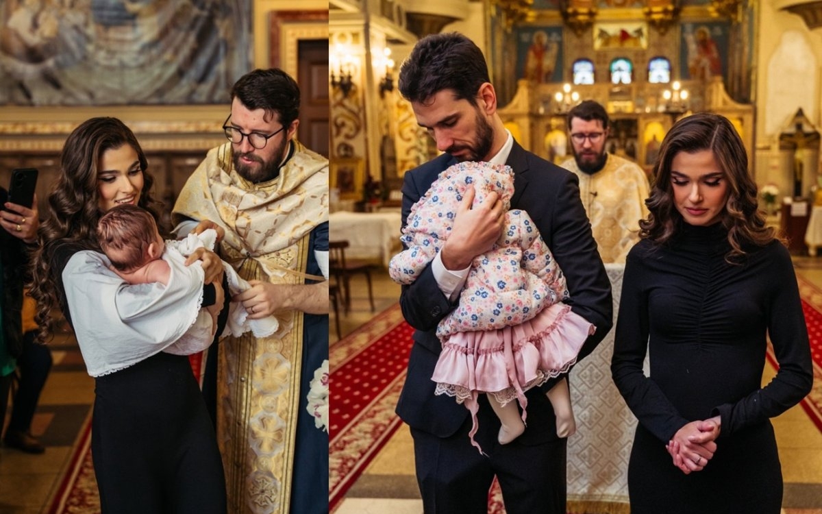Theo Rose și Anghel Damian, părinți spirituali pentru fetița Laurei Țoc. Primele imagini de la botez