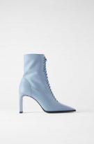Botine bleu ciel cu toc rectangular