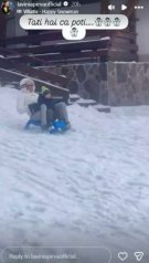 Ștefan Bănică, imagini rare cu fiul cel mic în vacanță. „Tati, hai că poți”. Lavinia Pîrva i-a filmat pe amândoi pe sanie