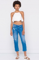 Blugi Pull&Bear boyfriend cu franjuri
