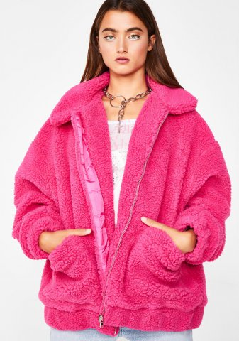 Jacheta teddy roz neon