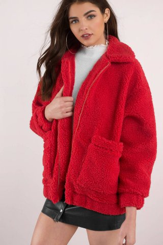 Jacheta teddy roșie