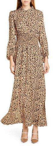Rochie lungă cu printuri tip scoarță de copac și leopard