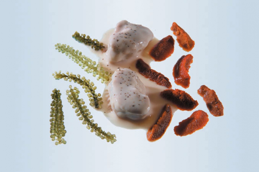 el bulli - lamb’s brains with sea urchins and sea grape